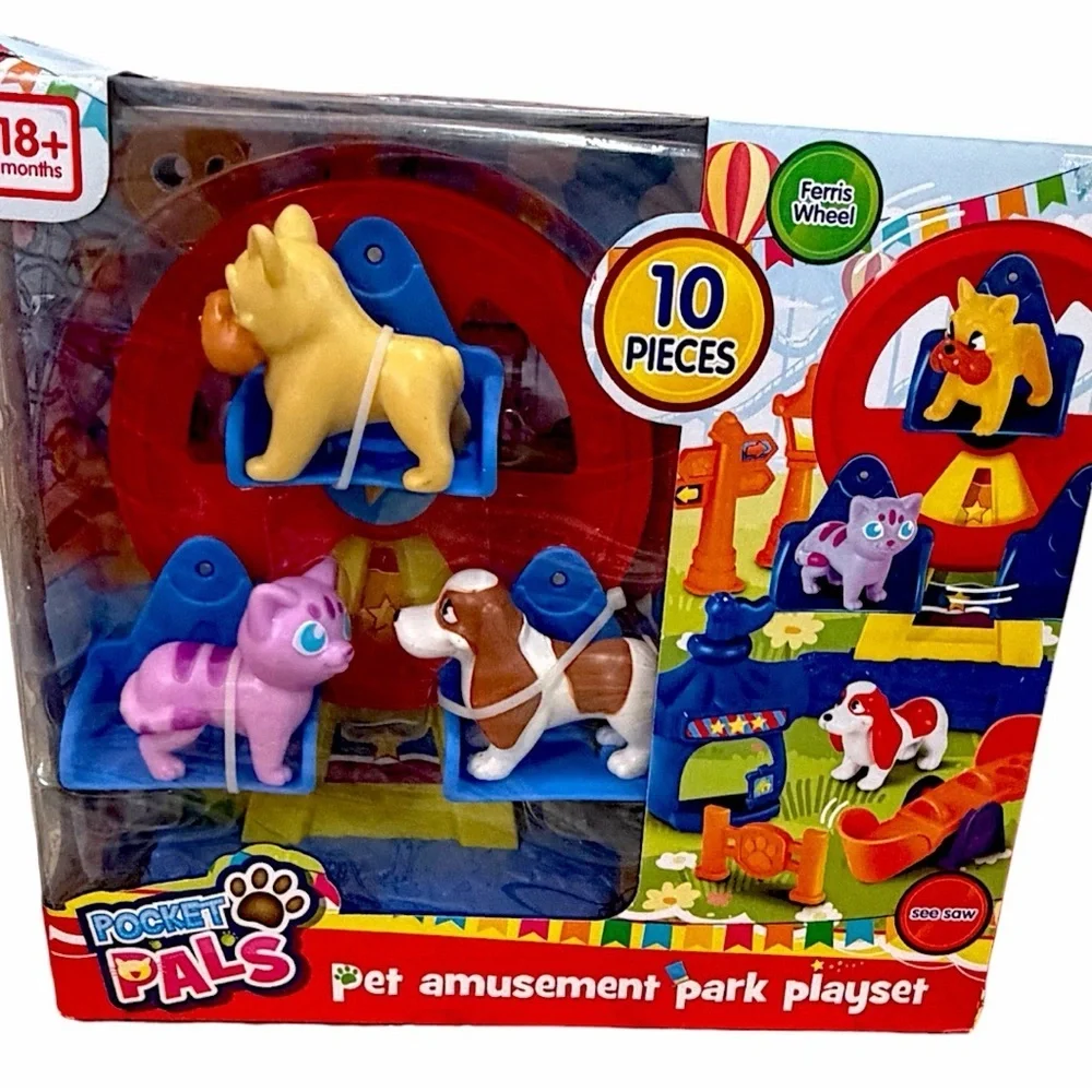 New Toddlers 10 Pc Pet Carnival Amusement Park Rides & Figures Toy Set